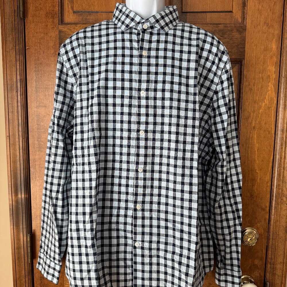 Express Light Blue & Black Plaid Shirt Modern Fit XXL